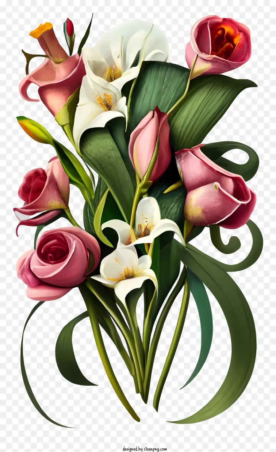 Bouquet De Roses Et De Lys，Fleurs Colorées PNG