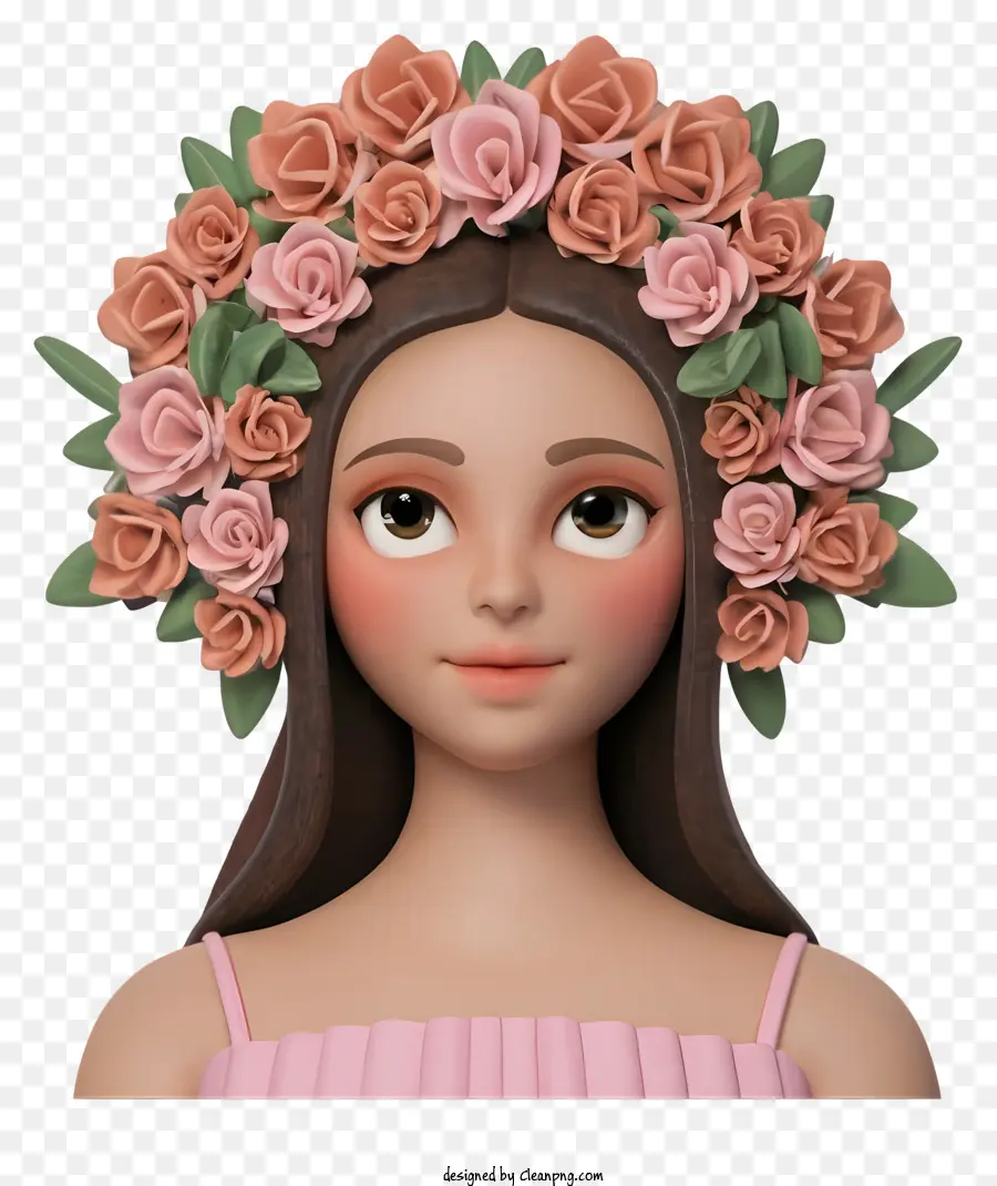 Femme Avec Couronne De Roses，Fille PNG