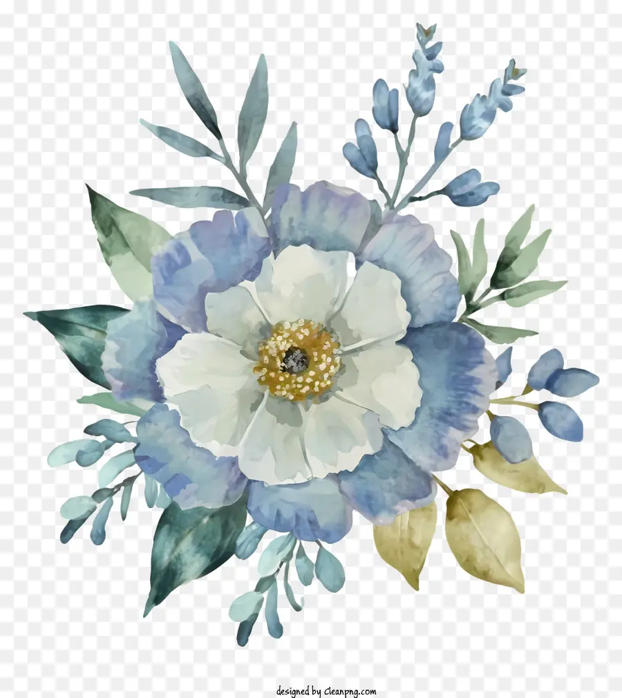 Belle Fleur，Feuilles Bleues Et Vertes PNG