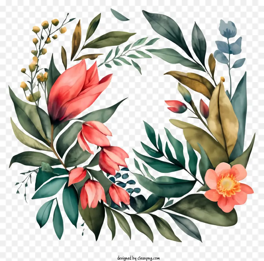 Couronne Florale Aquarelle，Couronne Florale PNG