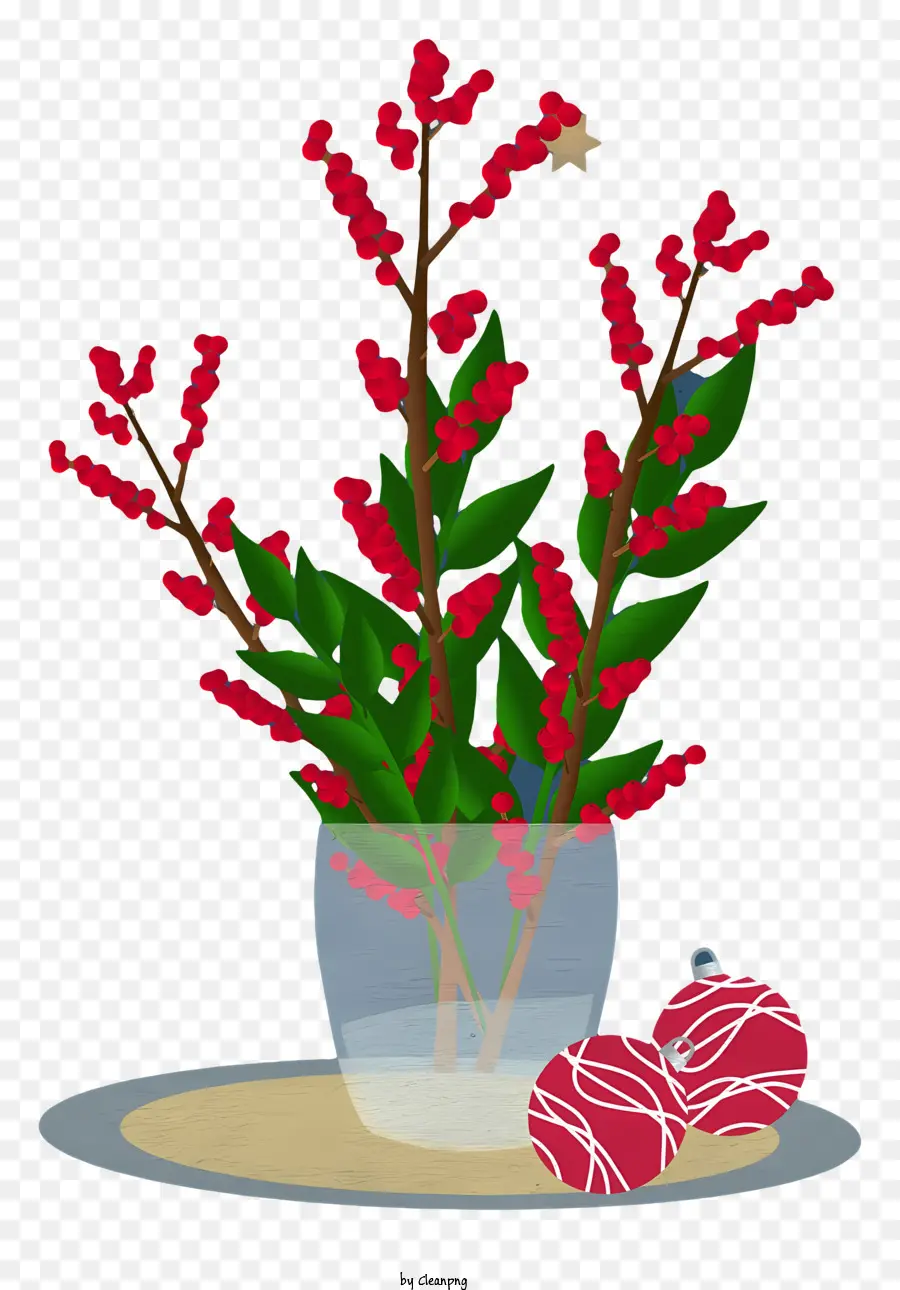 Vase En Verre，Fruits Rouges PNG