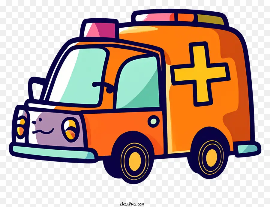 Dessin Animé Ambulance，Ambulance Du Visage Souriant PNG