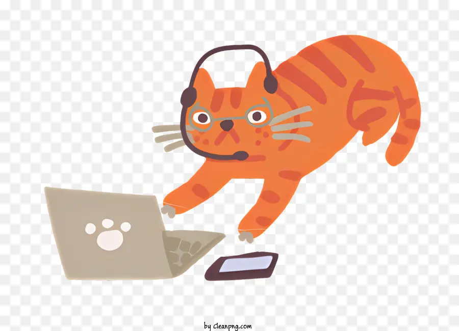 Chat Portant Un Casque，Chat Orange PNG