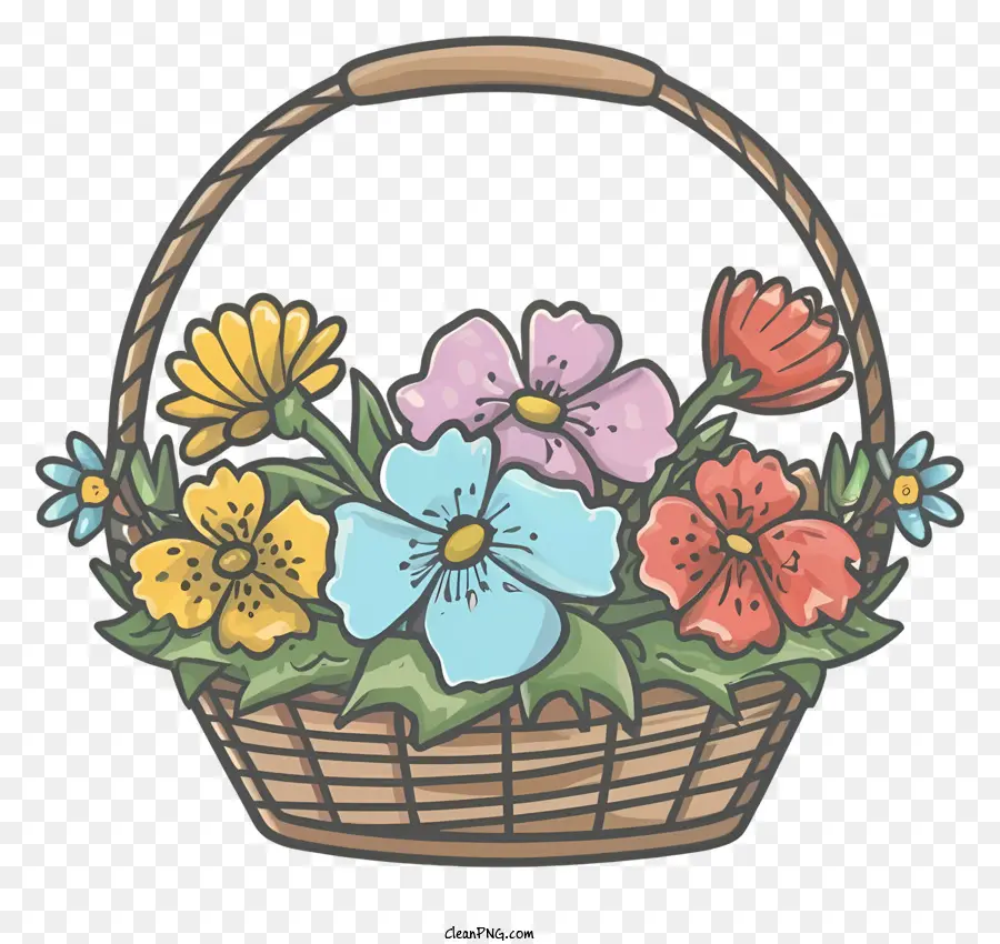 Panier De Fleurs，Panier En Osier En Bois PNG