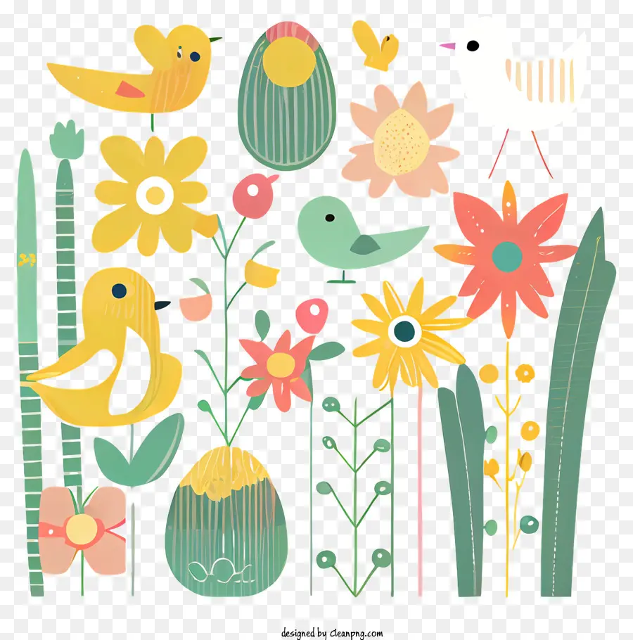 Oiseaux，Oiseaux Et Fleurs PNG