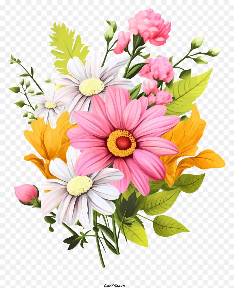 Arrangement De Fleurs，Marguerites Roses Et Jaunes PNG