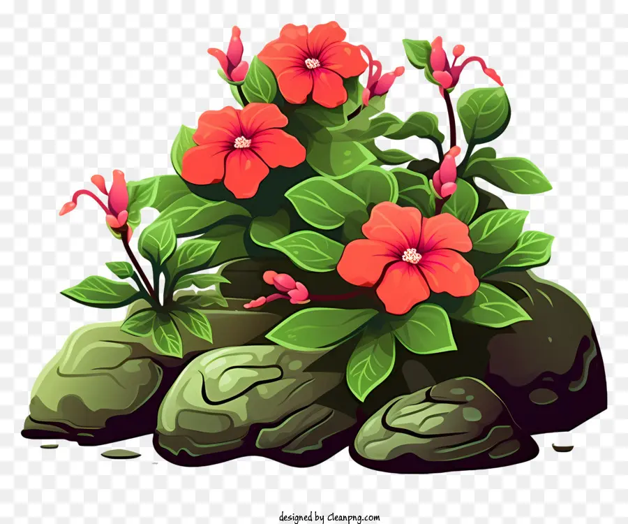 Plante Verte，Fleurs Rouges PNG