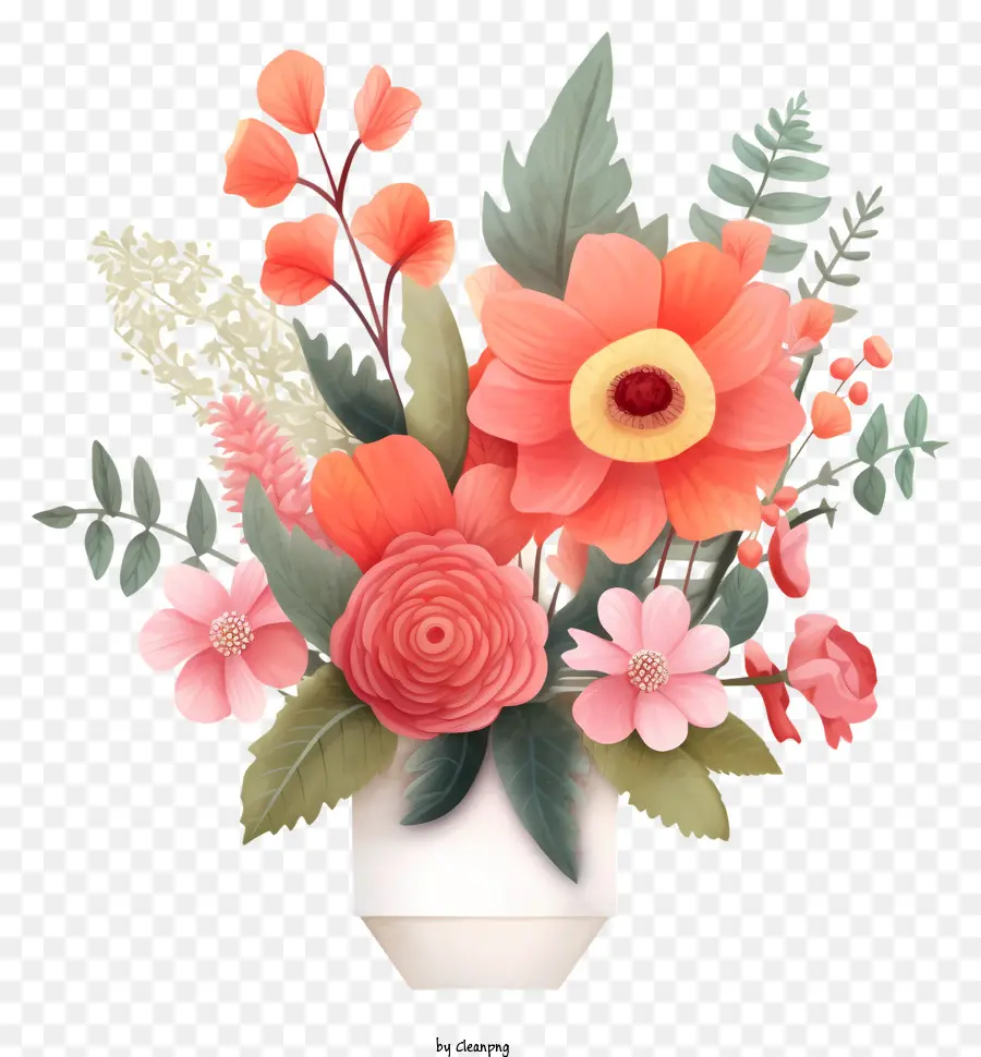 Vase De Fleurs，Fleurs De Différentes Couleurs PNG