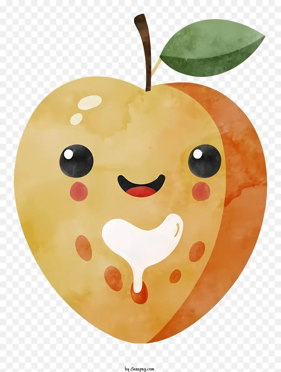 Souriant Apple，Feuille Verte PNG