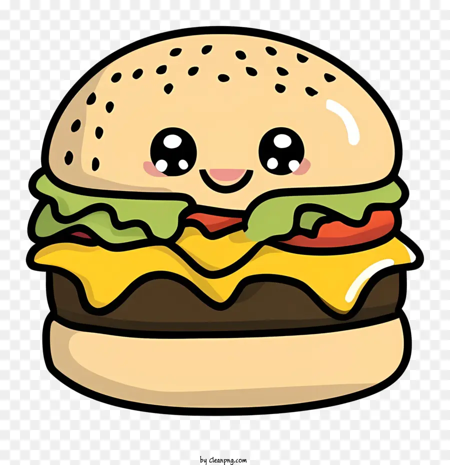 Dessin Animé Hamburger，Cheeseburger Avec Le Visage PNG