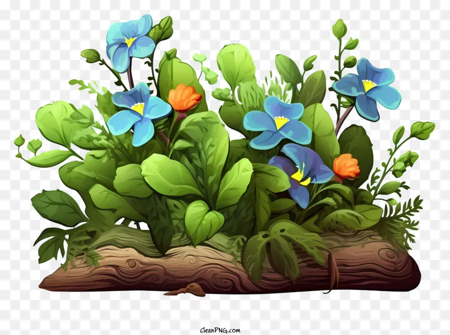 Plante Verte，Fleurs Bleues Et Violettes PNG
