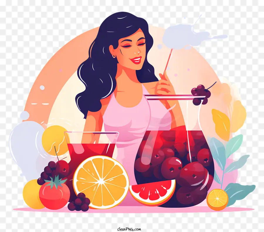 Femme，Femme Avec Punch Aux Fruits PNG