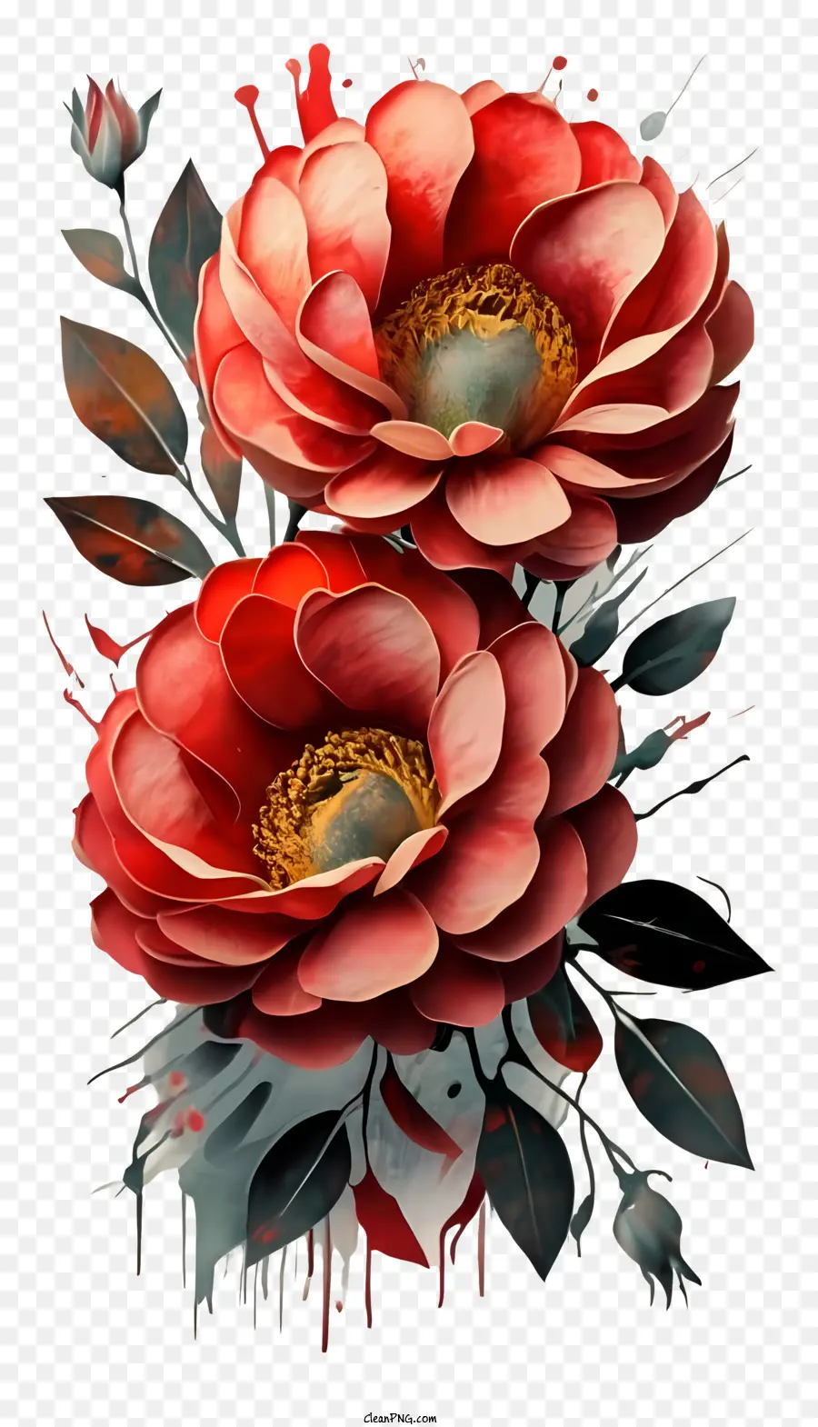 Peinture Numérique，Fleurs Rouges PNG