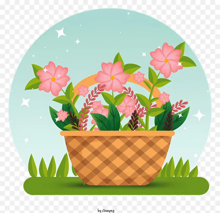 Illustration Vectorielle，Fleurs Dans Le Panier PNG