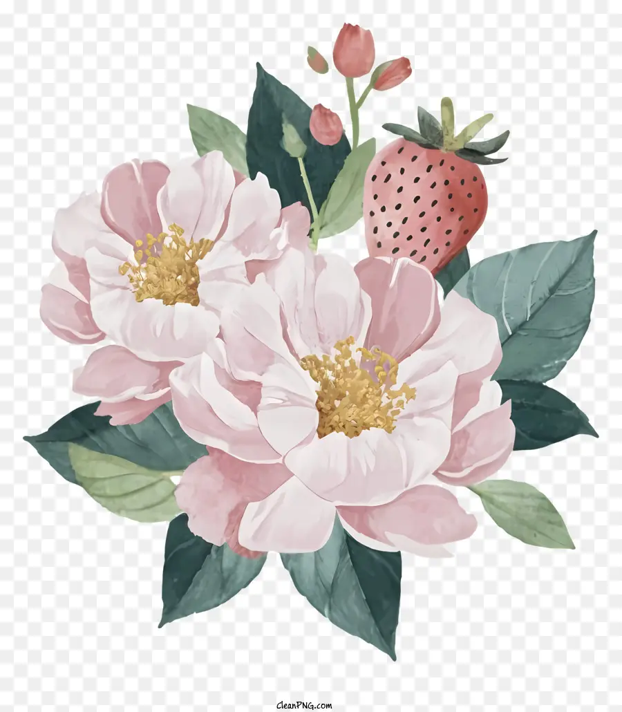 Bouquet，Fleurs Et Fraises PNG