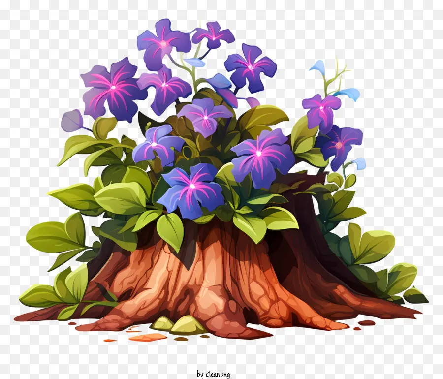 Fleur Poussant à Partir De Moignon，Fleurs Violettes PNG