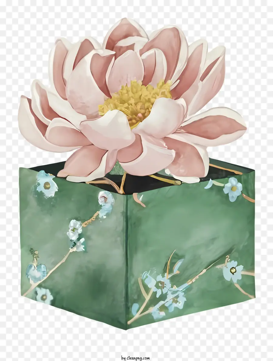 Fleur De Lotus Rose，Vase Vert PNG