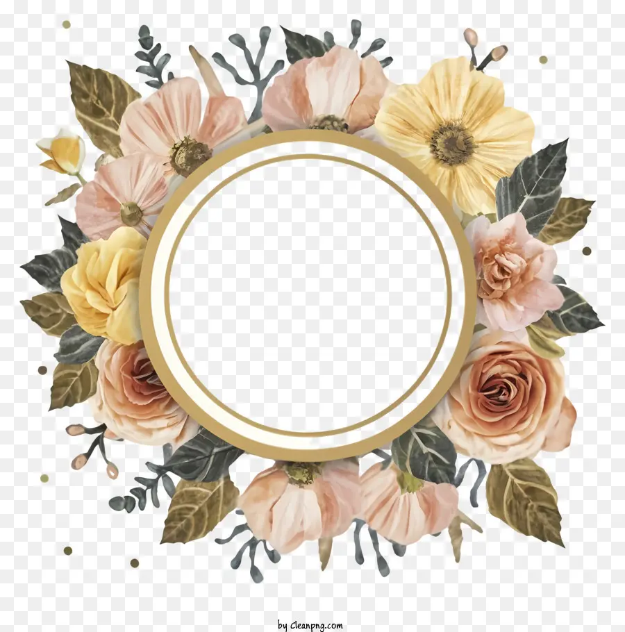Cadre Floral，Accents D'or PNG
