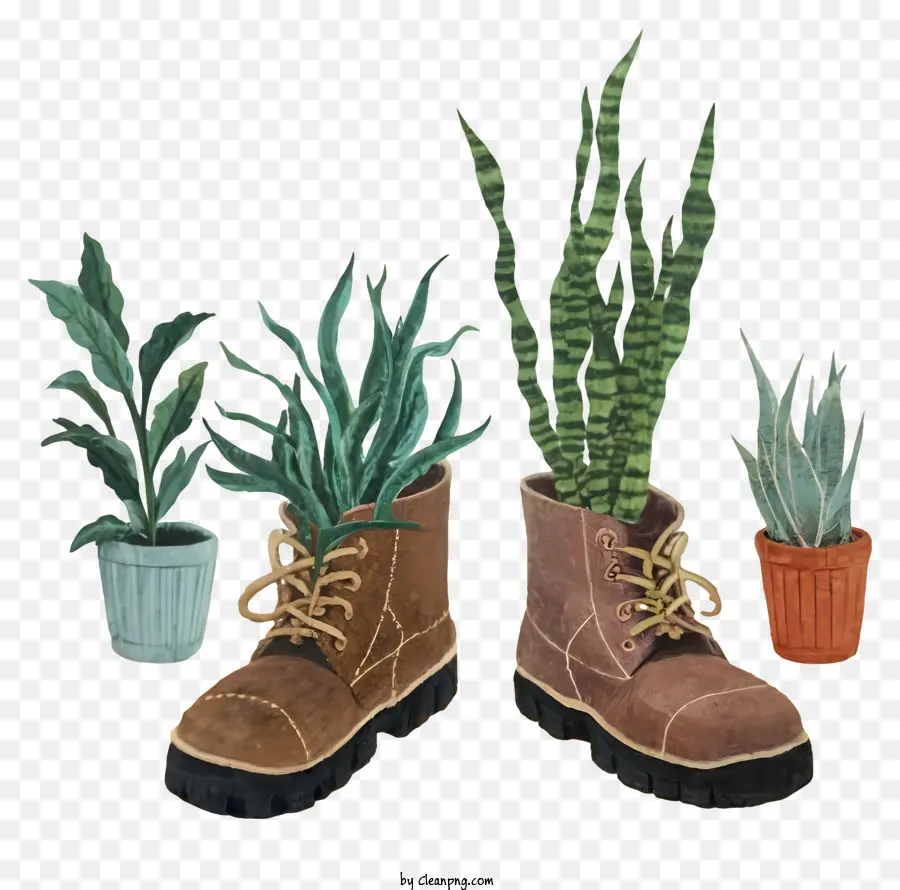 Pots De Plantes，Bottes Avec Des Plantes PNG