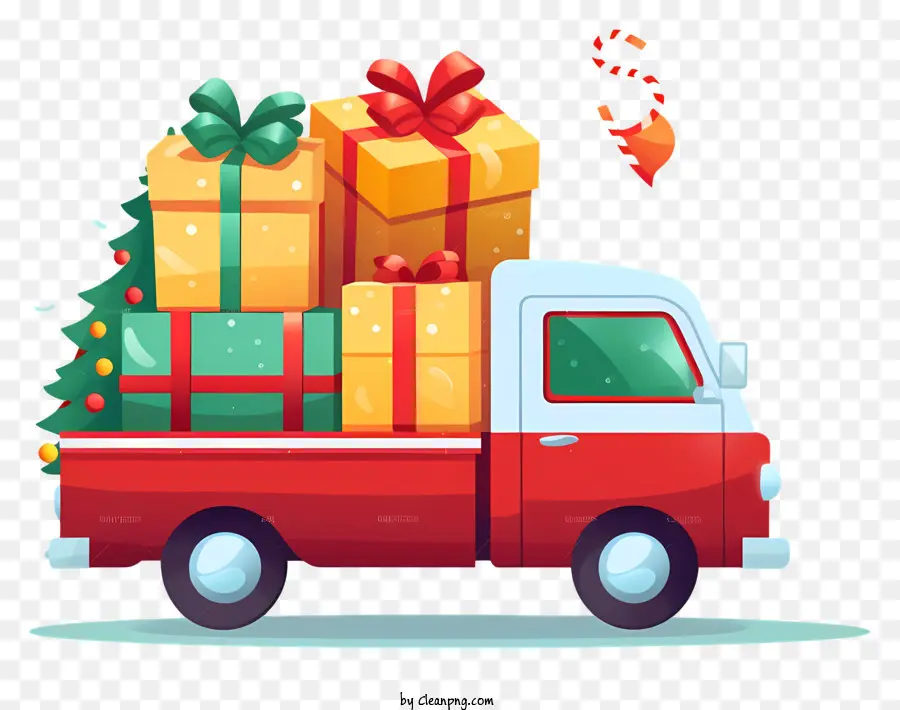 Cadeaux De Noël，Camion Rouge Avec Des Cadeaux PNG