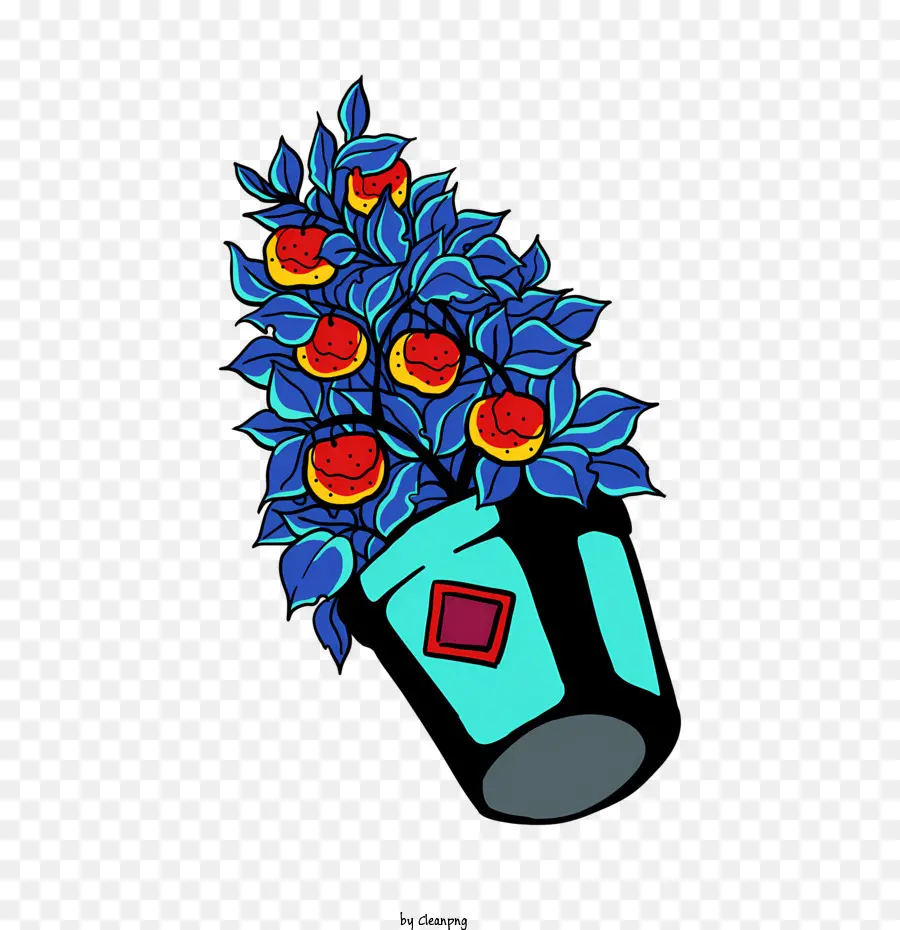 Vase Bleu，Fleurs Qui Poussent PNG