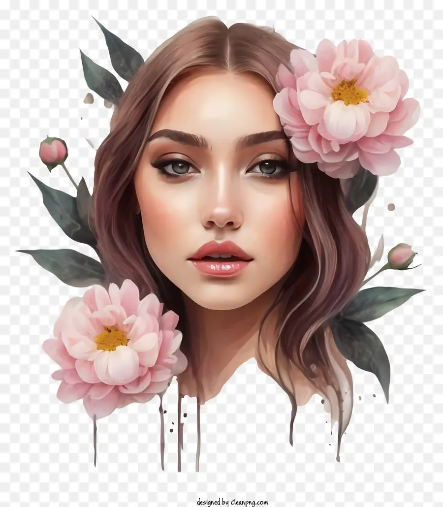 Jeune Femme，Femme Avec Des Fleurs PNG