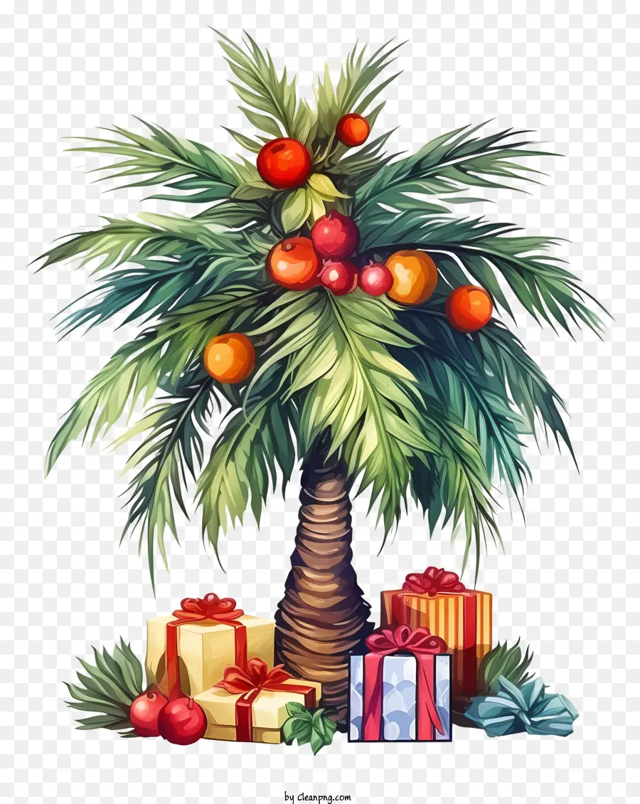 Arbre De Noël，Palmier Avec Des Cadeaux PNG