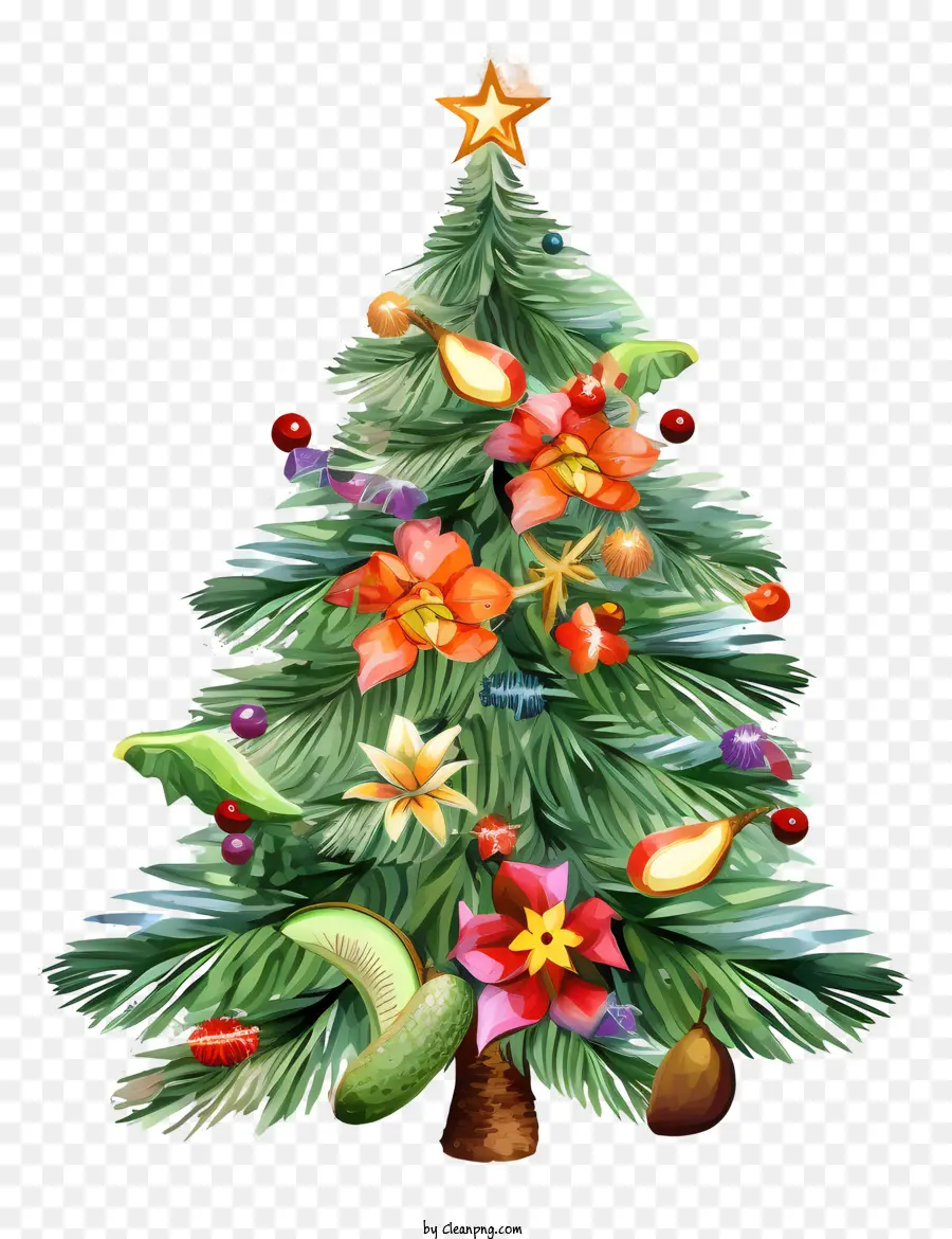 1 Arbre De Noël，2 Décoration Des Fruits PNG