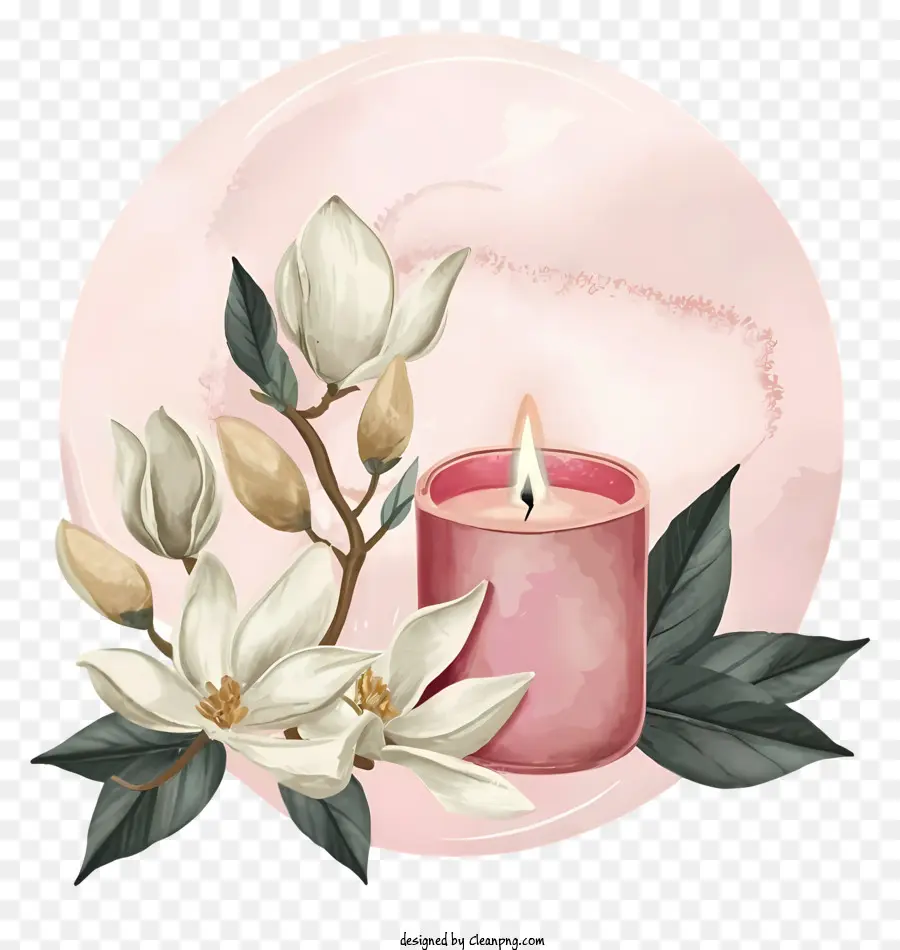 Bougie Rose，Bougie Et Fleurs PNG