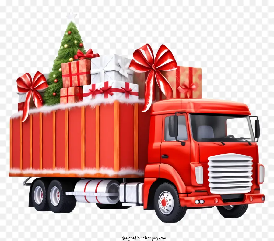 Camion Rouge Avec Sapin De Noël，Camion De Noël Rouge PNG