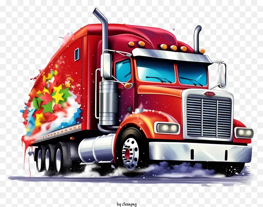 Semi Remorque Rouge，Camion De Noël PNG