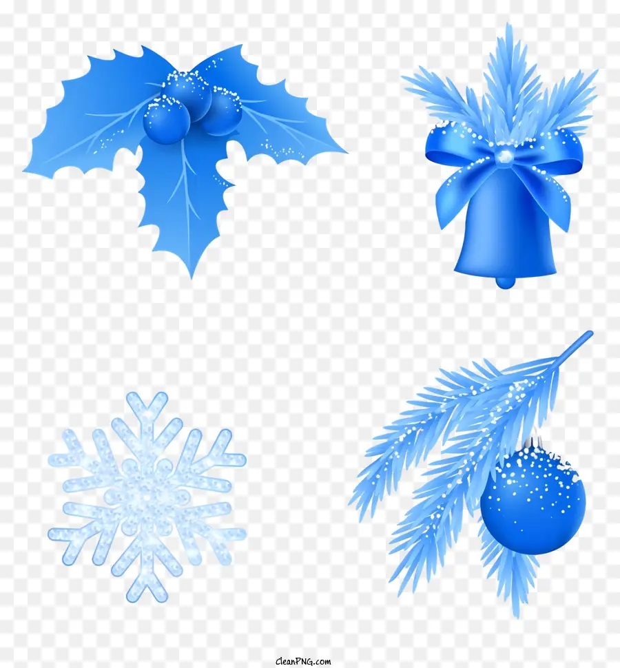 Ornements Bleus，Flocons De Neige Blancs PNG