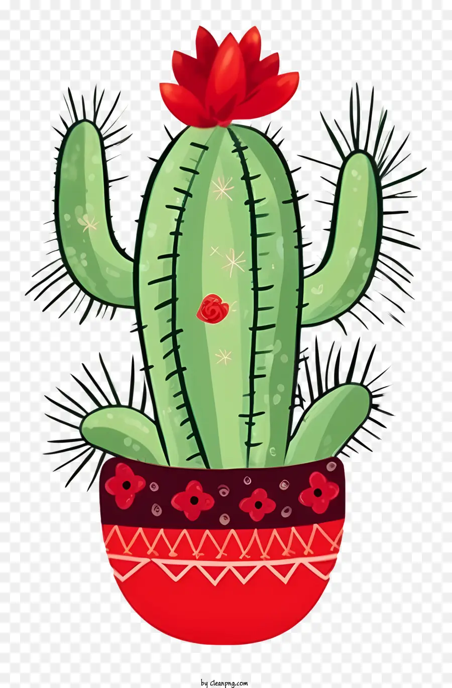 Cactus En Pot，Fleur Rouge Sur Cactus PNG