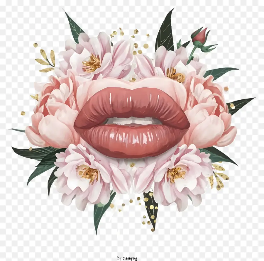 Fleurs Roses Et Blanches，Les Lèvres PNG