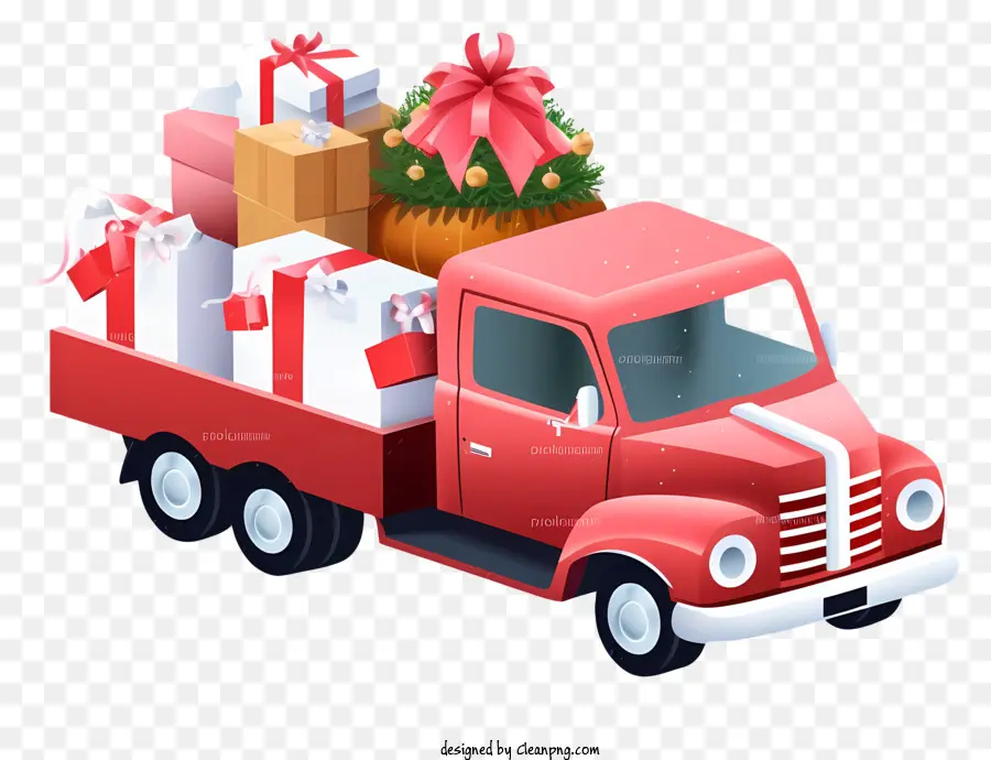 Camion Rouge，Cadeaux De Noël PNG
