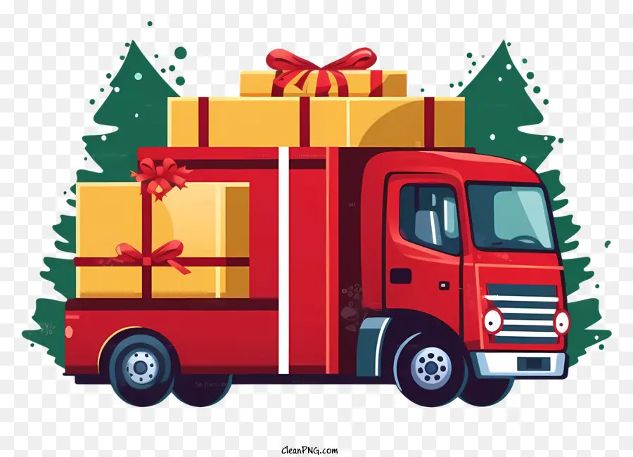 Cadeaux De Noël，Camion Rouge Avec Des Cadeaux PNG