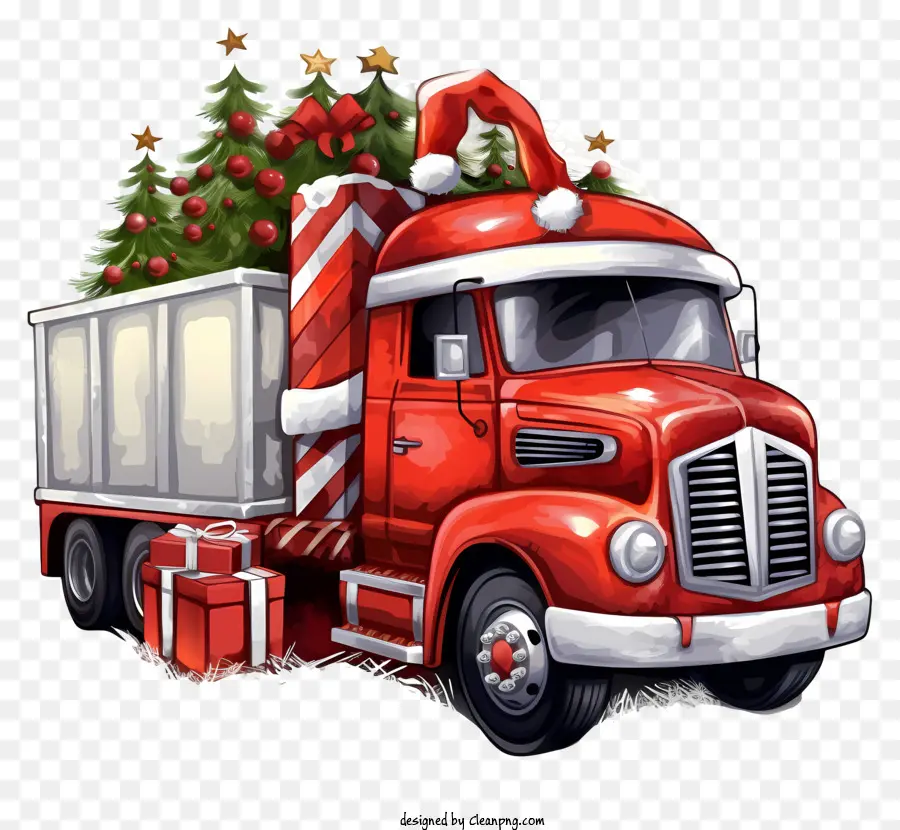Camion Du Père Noël Rouge，Camion D'arbre De Noël PNG