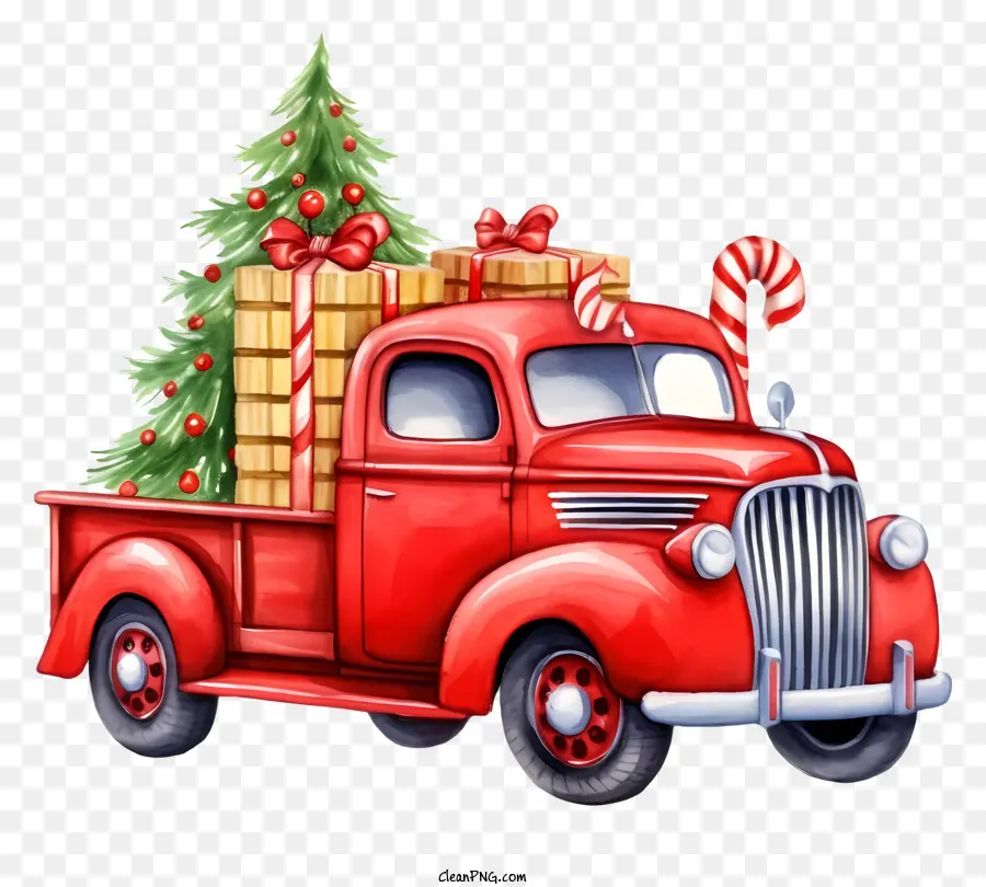Camion Rouge，Les Décorations De Noël PNG