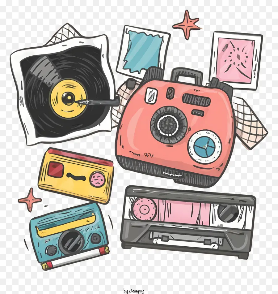 Objets Vintage，Appareil Photo Rétro Et Articles De Musique PNG