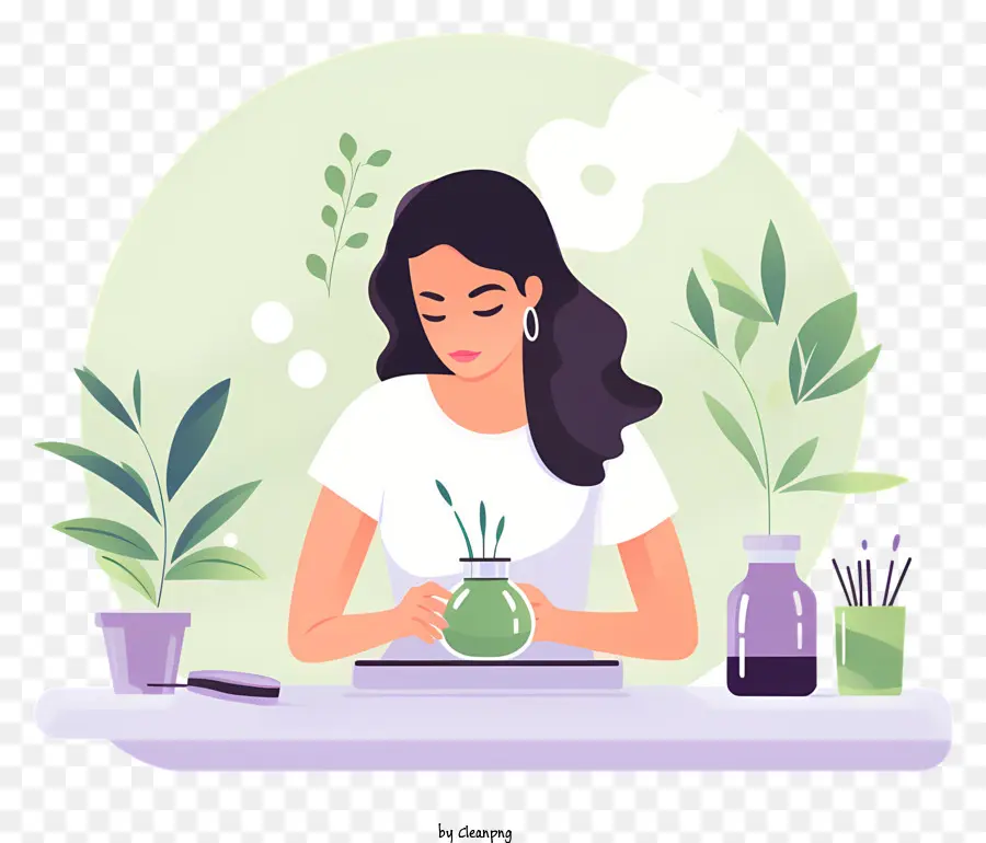 Femme Travaillant Avec Des Plantes，Expérimentation De Plantes PNG