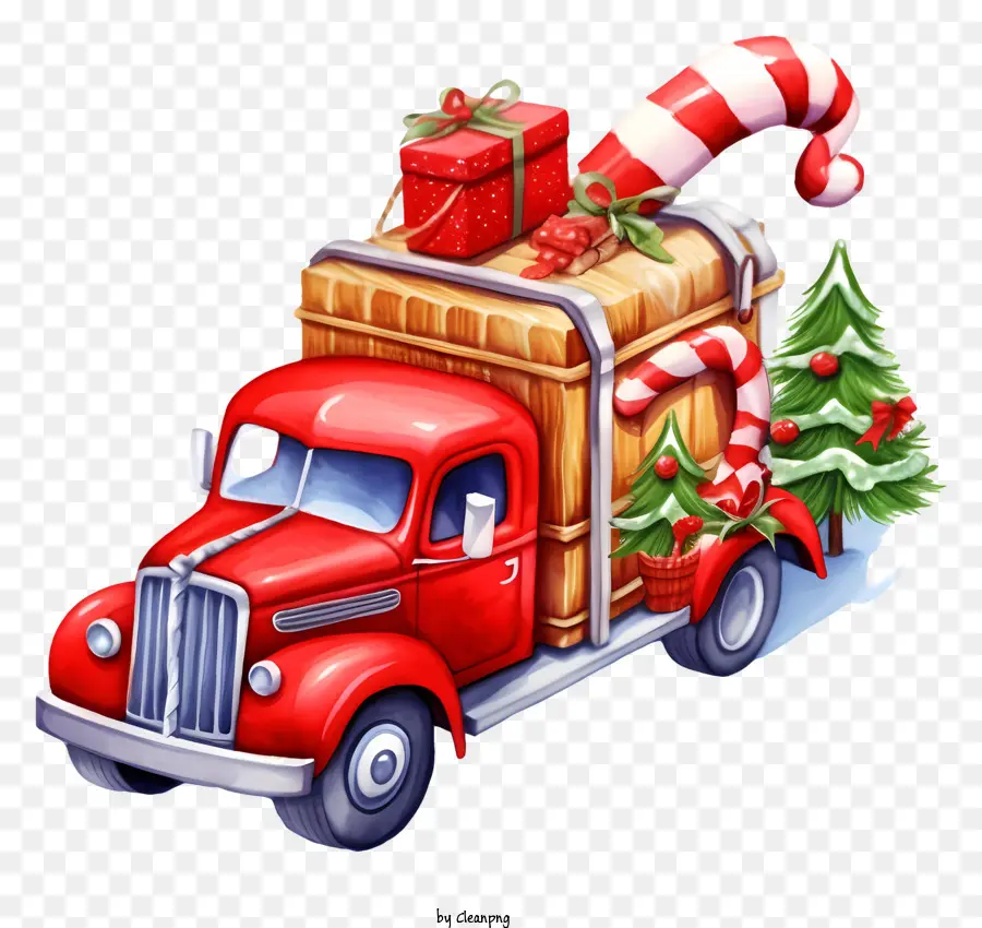 Camion Rouge，Thème De Noël PNG