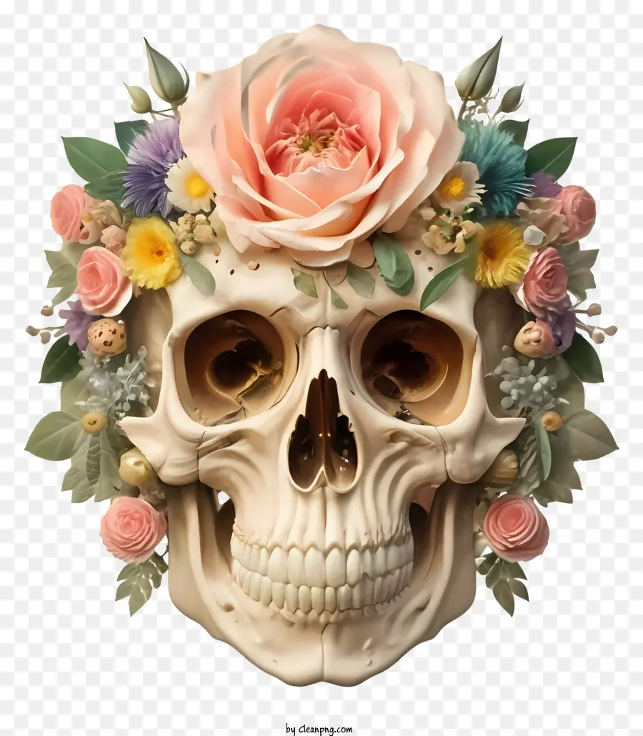 Crâne Avec Couronne Florale，Crâne De La Couronne De Fleurs PNG