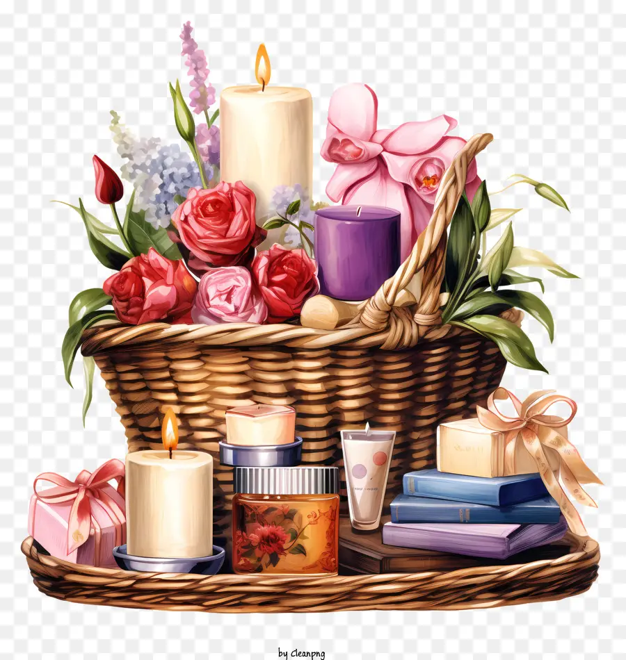 Panier Cadeau，Bouquet De Roses Roses PNG