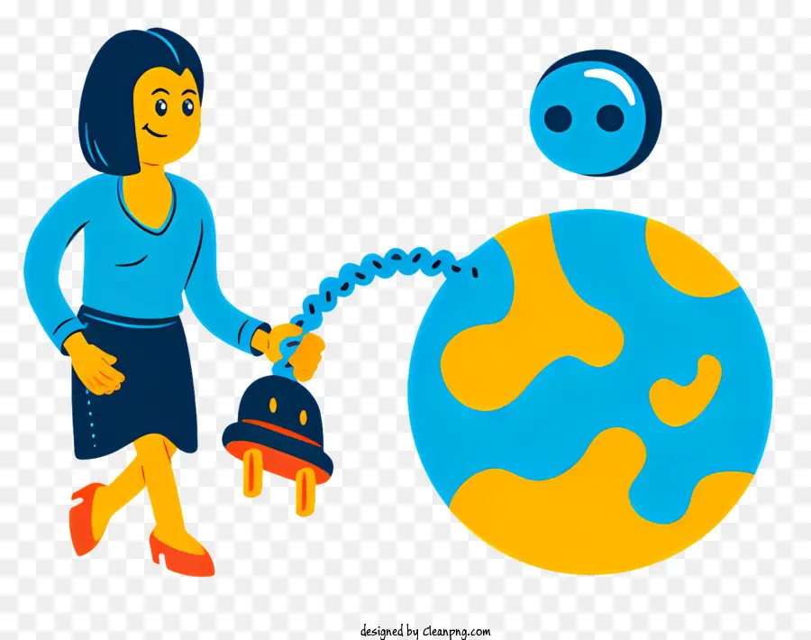 Femme Interagissant Avec Le Globe，Globe De Rotation PNG