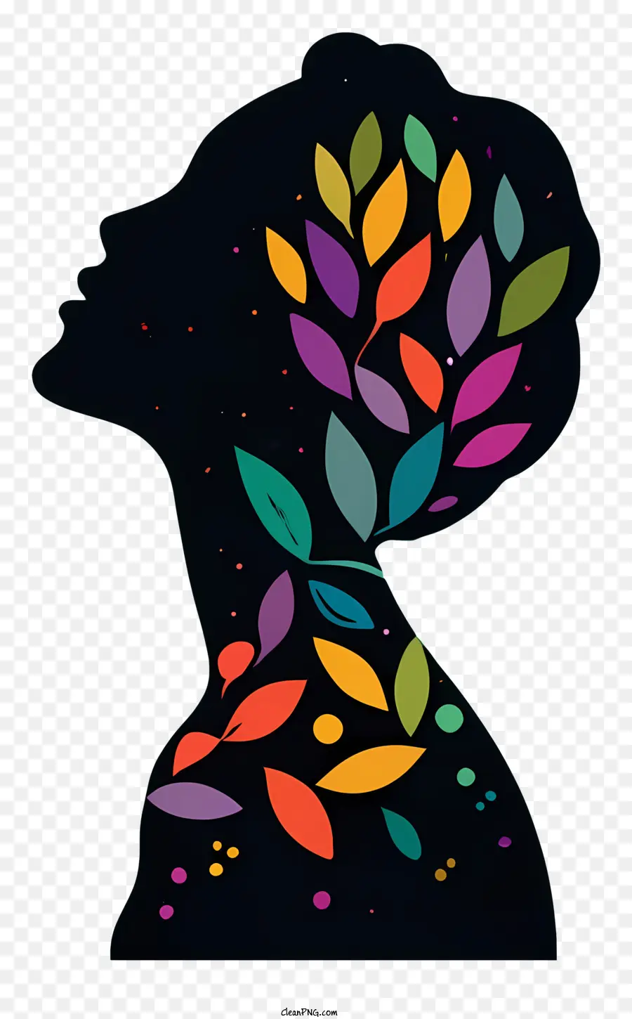 Femme Avec Des Feuilles，Silhouette PNG