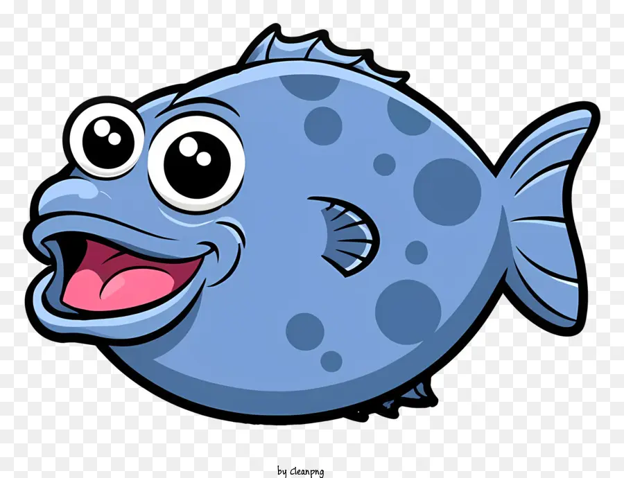 Dessin Animé Du Poisson Bleu，Des Yeux Ronds PNG