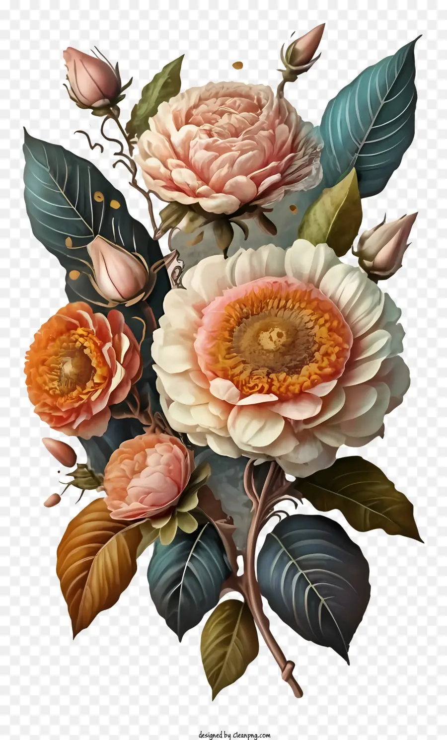 Bouquet，Fleurs Orange Et Rose PNG