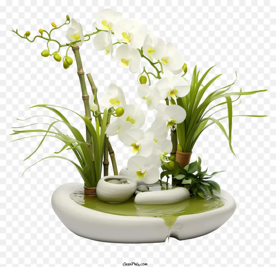 L'orchidée Blanche，Piédestal En Marbre PNG
