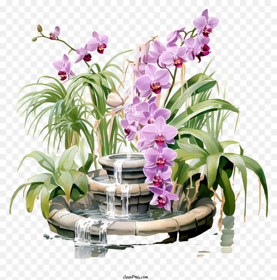 Chute D'eau，Orchidées Roses PNG