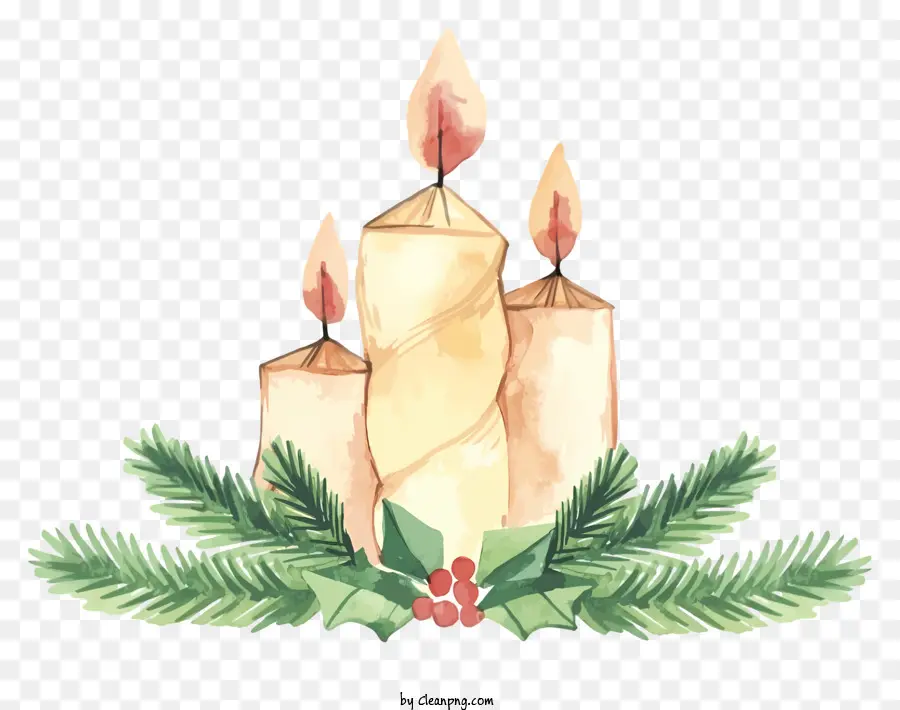 Décoration De Noël，Bougies Jaunes PNG